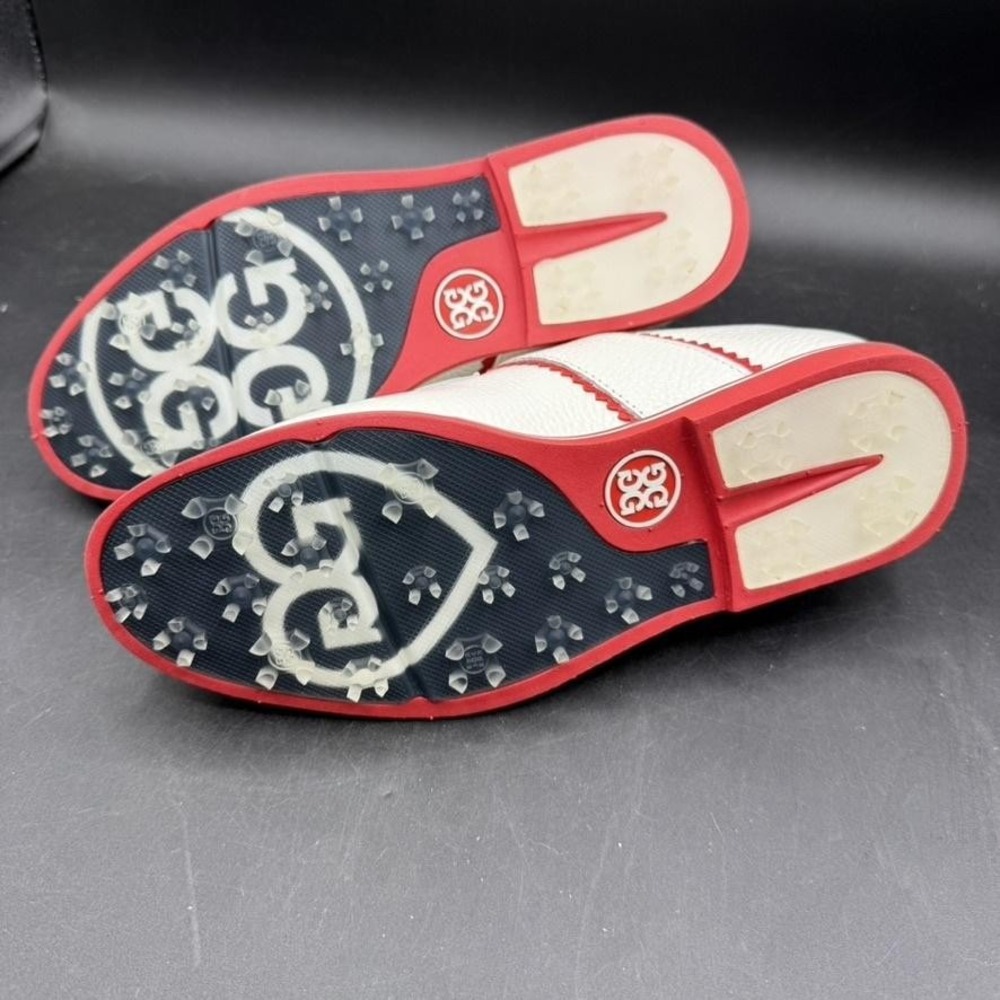 G/FORE Gallivanter Golf Shoes Womens 7.5 White Red Leather Spiked Preppy Boho - Picture 5 of 7